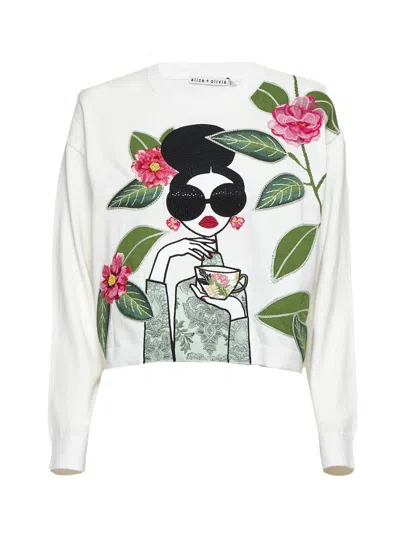 Alice And Olivia Alice + Olivia Cotton-blend Gleeson Sweatshirt In Soft White Multi