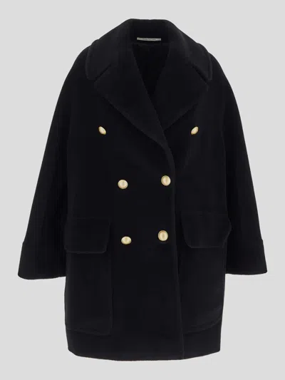 Tagliatore Navy Blue Double-breasted Coat In Multicolor