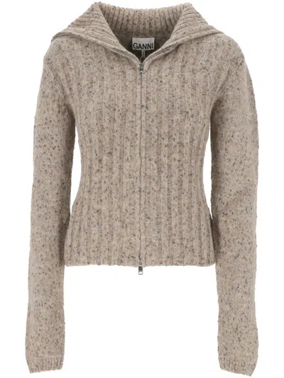 Shop Ganni Sweaters In Beige