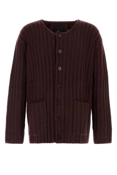 Givenchy Cashmere Cardigan With Front Pockets And Ribbed Texture In Red
