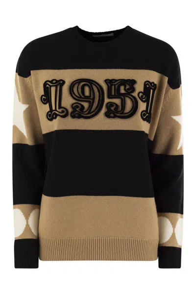 Max Mara Multicolor Dirce 1951-motif Striped Jumper In Black/camel