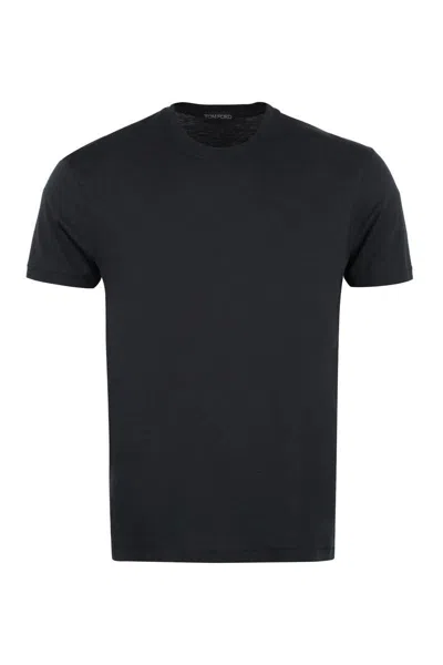 Tom Ford Black Stretch Cotton Crew Neck T-shirt In Black