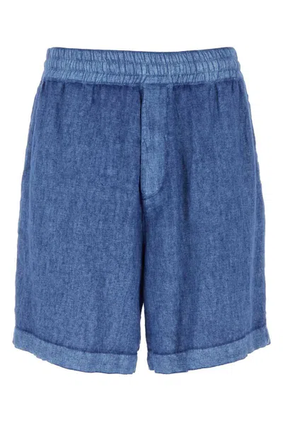 Burberry Linen Shorts With Drawstrings In Blue