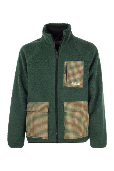 Mc2 Saint Barth Man Green Sherpa Jacket With Check Patch Pockets In Green
