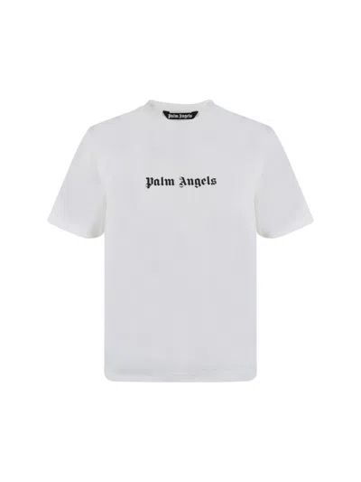 Palm Angels White Short-sleeved T-shirt With Monogram Pa Embroidery In White