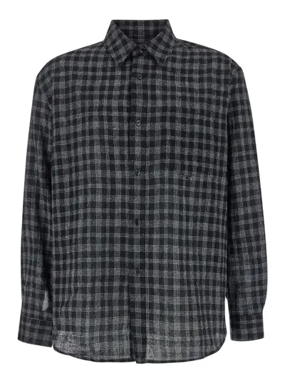 Tonywack Black Shirt With Check Motif In Wool Blend Man In Black