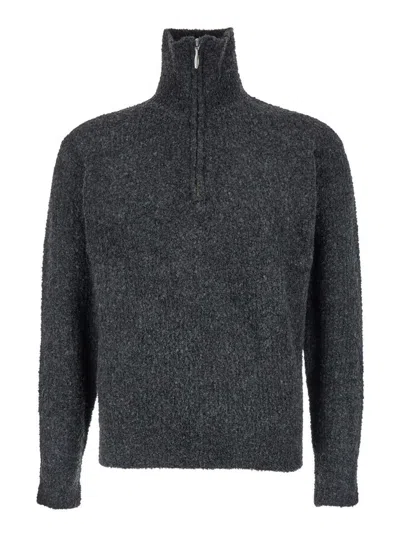Tonywack Grey High Neck Swater With Zip In Wool Blend Man In Grey