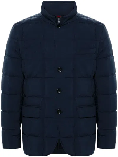 Fay Quilted Blue Jacket With High Collar In Multicolor
