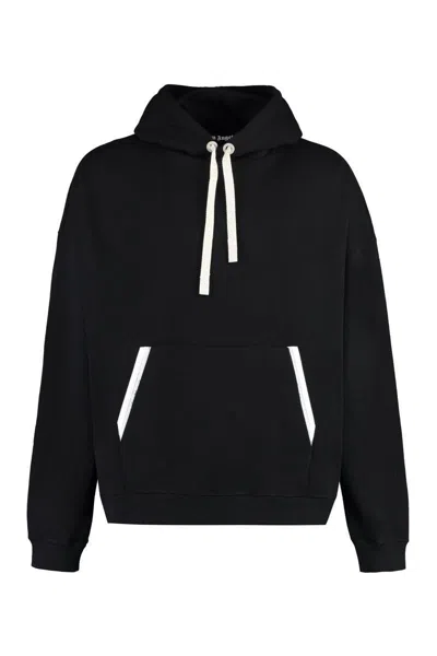 Palm Angels Relaxed-fit Cotton Hoodie With Contrasting Drawstrings In Black