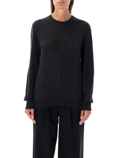Saint Laurent Cashmere Silk Blend Crewneck Sweater In Carbon Grey