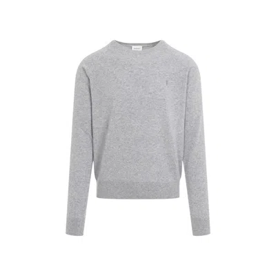 Saint Laurent Grey Crewneck Sweater With Cassandre In Cashmere Man In Grey