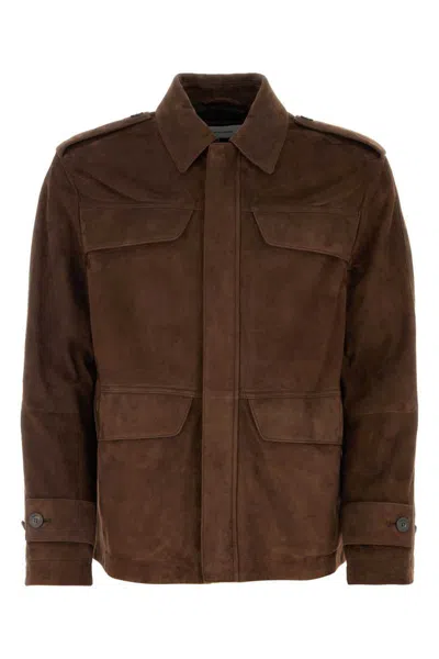 Ferragamo Brown Suede Jacket In Brown
