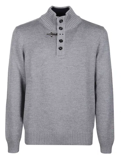 Fay Button-placket Virgin Wool Jumper In Grey