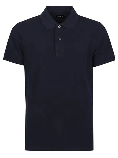 Tom Ford Black Short-sleeves Polo In Cotton Piquet Jersey Man In Blue