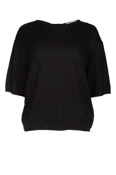 Jacob Cohen Cropped Metallic Knit Wrap Top In Black