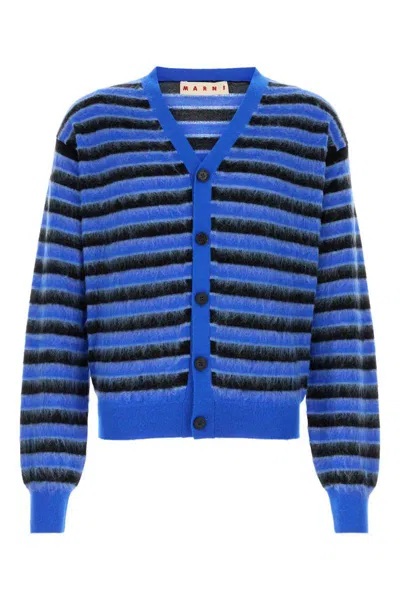 Marni Blue And Black Wool Knitwear In Stripped