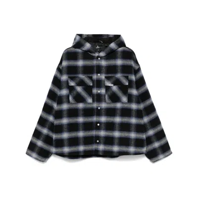 Represent Mens Midnight Navy Check-pattern Hooded Flannel Jacket In Blue