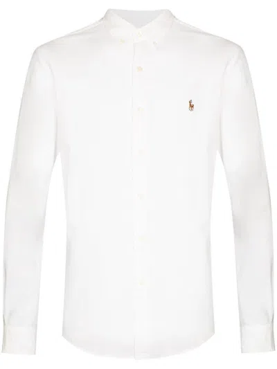 Polo Ralph Lauren Slim Fit White Cotton Shirt With Embroidered Logo In White