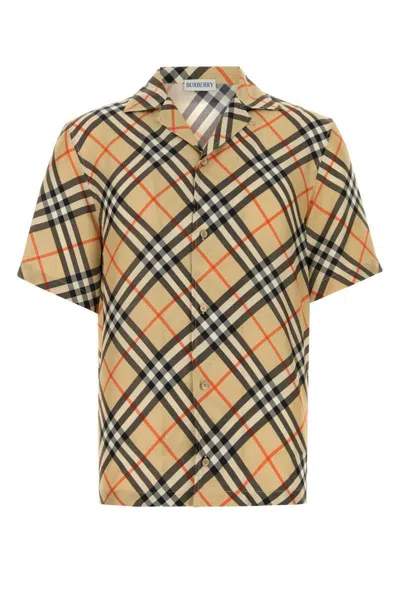 Burberry Short-sleeved Check Pattern Shirt With Button-down Collar In Multicolor