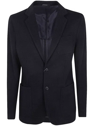 Giorgio Armani Blazer  Herringbone Single-breasted Jacket In Blue