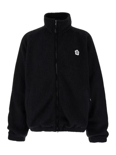 Shop Kenzo Black High Neck Jacket With Logo Patch