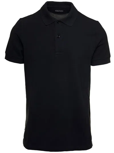 Tom Ford Black Short-sleeves Polo In Cotton Piquet Jersey Man In Black