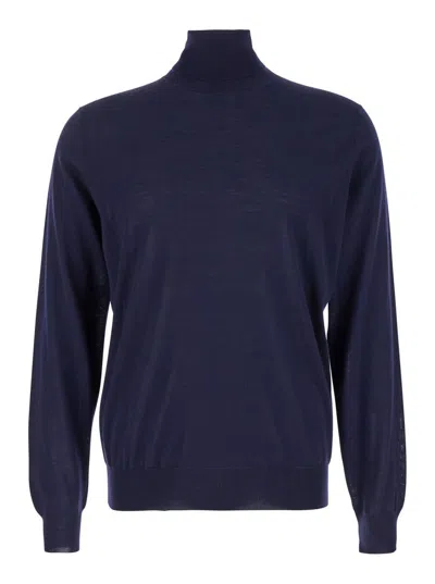 Plain Merino Wool Crewneck In Blue