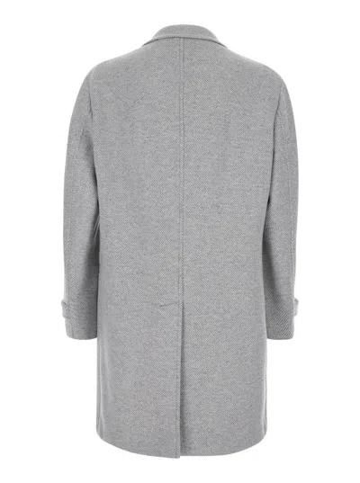 Eleventy Grey Coat With Notched Revers And Herringbone Motif In Wool Blend Man In Grey
