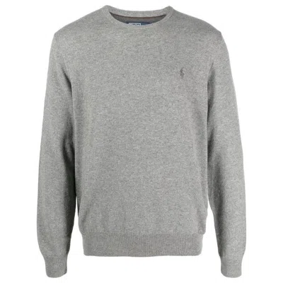 Polo Ralph Lauren Classic Logo Embroidered Rib Sweater In Grey
