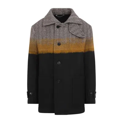Dries Van Noten Multicolor Stand Collar Coat In Brown