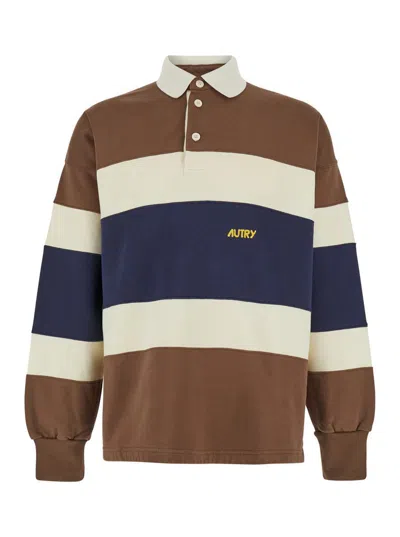 Shop Autry Multicolor Long Sleeve Striped Polo Shirt In Brown