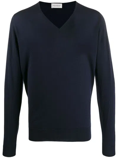 Shop John Smedley Blenheim Pullover Vn Ls Clothing In Blue