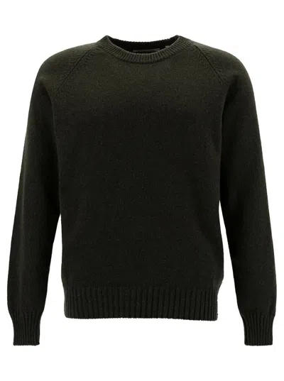 Shop La Fileria Green Crewneck Sweater With Ribbed Trims