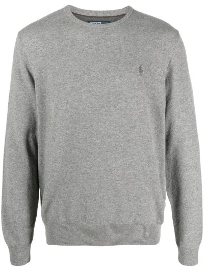 Polo Ralph Lauren Classic Logo Embroidered Rib Sweater In Grey