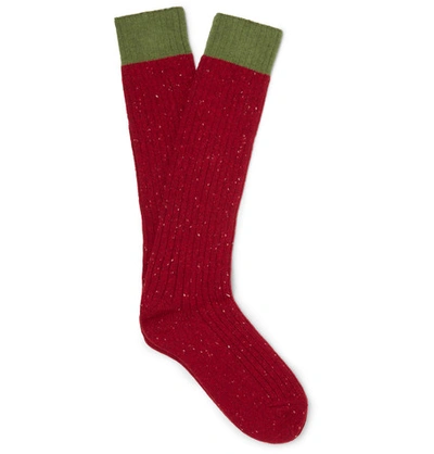 Gucci Stretch Heavy Wool Rib Knit Socks In Red