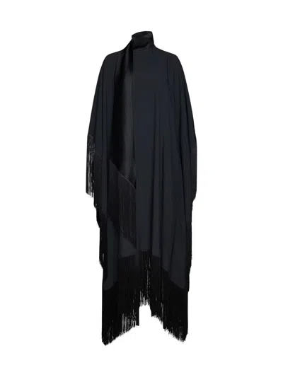 Taller Marmo Mrs Ross Belted Fringed Crepe Kaftan In Black