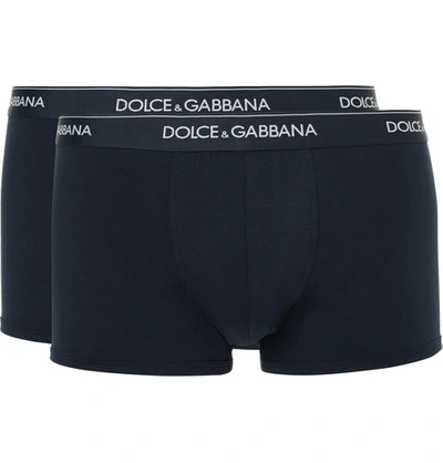 Dolce & Gabbana Cotton Blend Logo Waistband Regular Fit Boxer Briefs, Pack Of Two In Blue