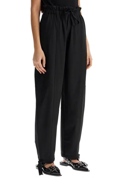 Shop Ganni Viscose Paperbag Pants In Black