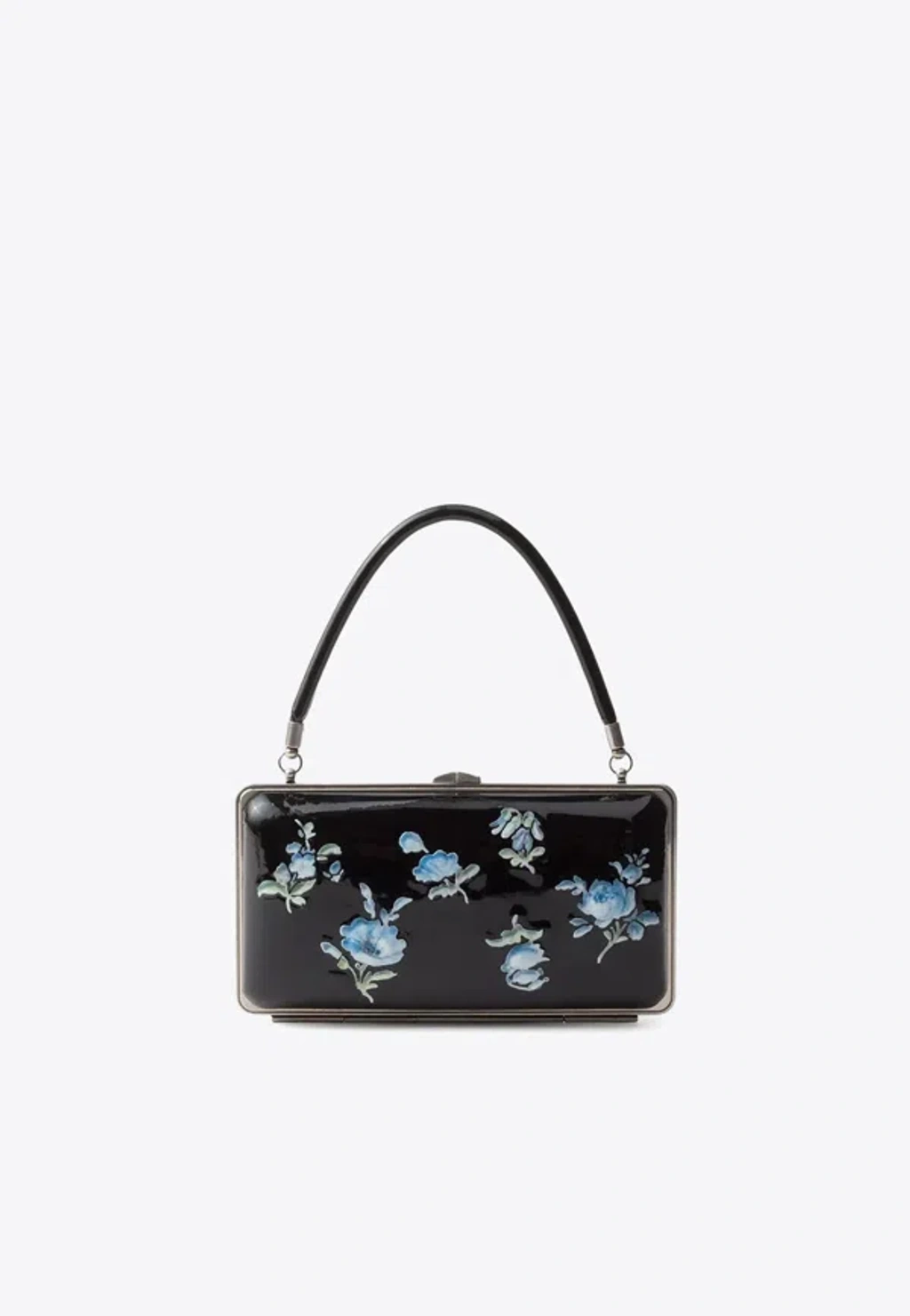 【関税＆送料込み】Prada Floral-Printed Patent Leather Clut Prada Floral-printed Patent Leather Clutch In Black | ModeSens