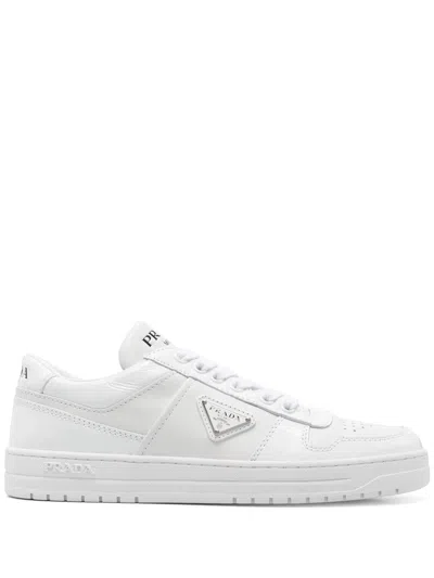 Prada White Sneakers With Padded Collar And Perforated Detailing In White