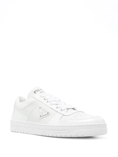 Prada White Sneakers With Padded Collar And Perforated Detailing In White