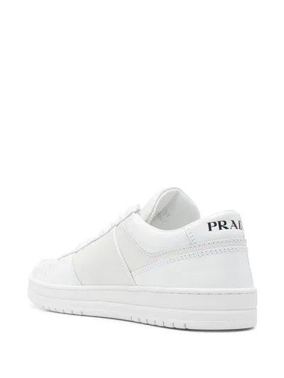 Prada White Sneakers With Padded Collar And Perforated Detailing In White