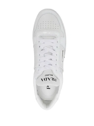 Prada White Sneakers With Padded Collar And Perforated Detailing In White