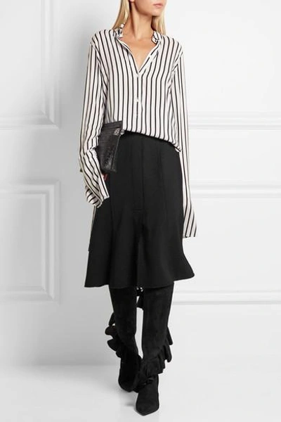 Shop Jw Anderson Ruffled Suede Wedge Knee Boots