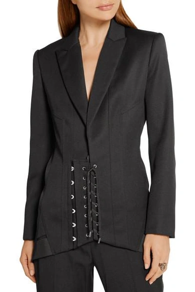 Shop Anthony Vaccarello Lace-up Wool Blazer