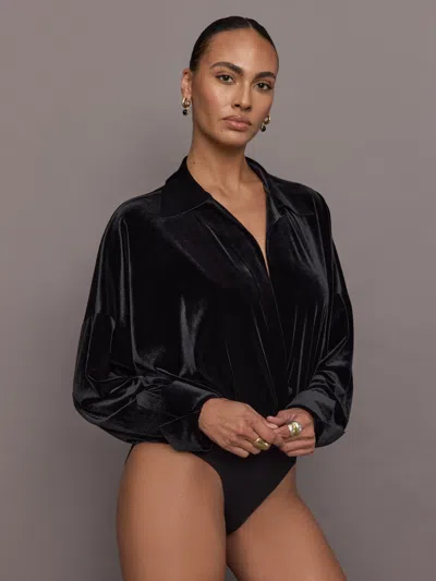 Norma Kamali Super Oversized Boyfriend Nk Shirt Bodysuit In Black