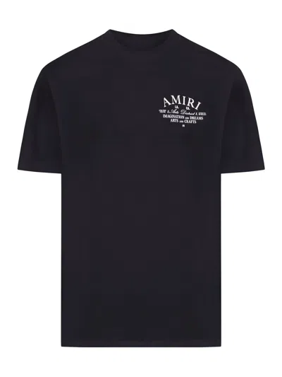 Amiri Black Crewneck T-shirt With Logo Lettering On The Front And Maxi Logo Print On The Rear In Cotton Ma In Black