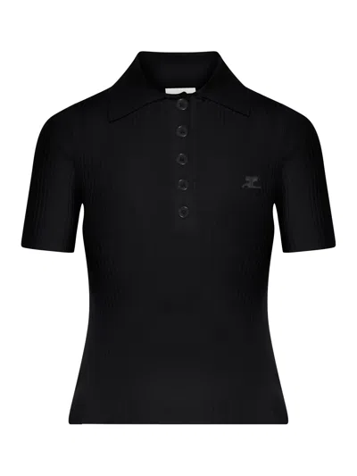 Courrèges Courreges Black Viscose Blend Polo Shirt Women In Black