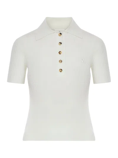 Courrèges Iconic Rib-knit Polo Shirt In White