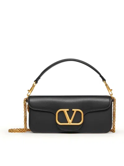 Valentino Locò Vlogo Leather Shoulder Bag In Black